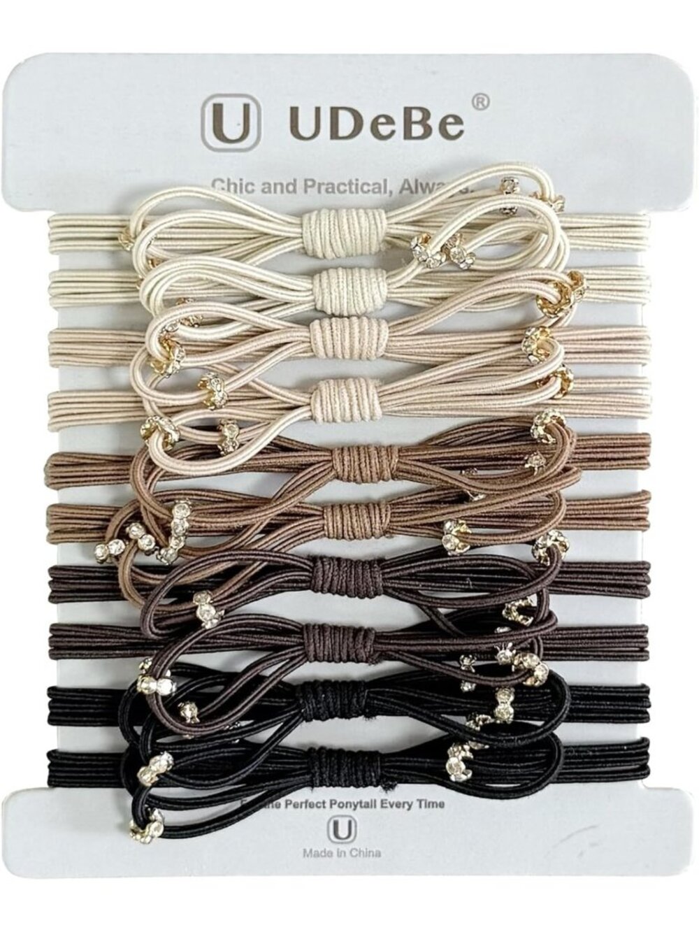 10 Pack Bow Hair Ties with Crystal Beads - Thin Elastic Ponytail Holders